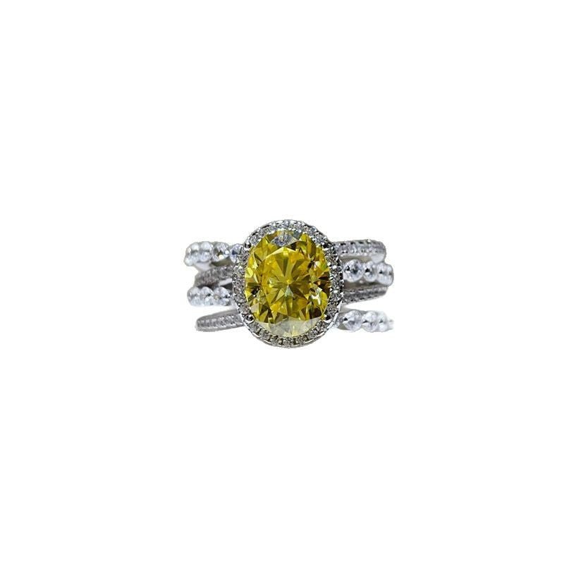 Yellow 3 Carat Moissanite Halo Ring for Women, Geometric Split Shank Engagement Ring – view 5