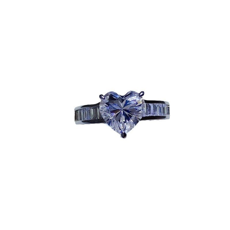 Heart Cut Moissanite Ring with Baguette Side Accents for Women – view 5