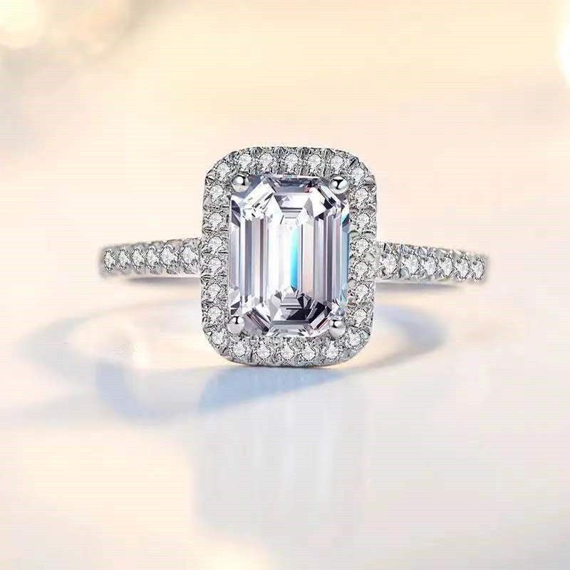 Emerald Cut Moissanite Halo Ring for Women, 1CT/2CT Engagement Promise Ring – view 5