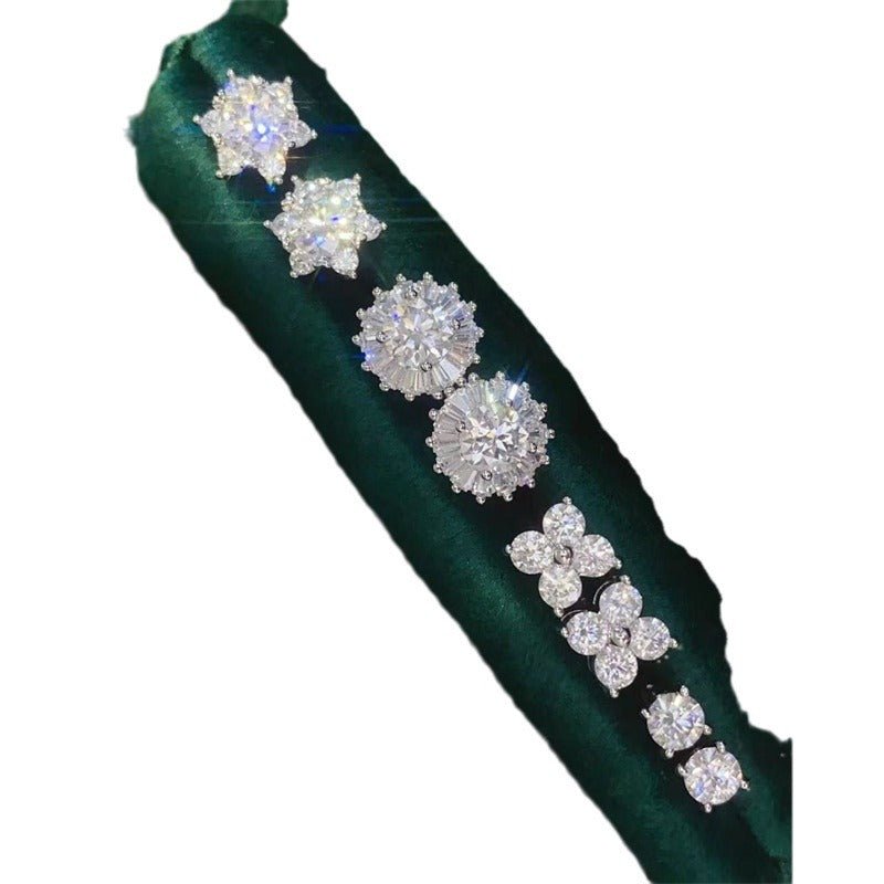 Moissanite Stud Earrings - Star, Daisy, Clover & Round Cluster S925 Ear Studs – view 5