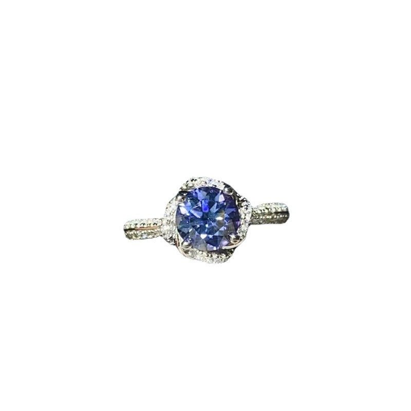 Blue Moissanite Halo Ring for Women, 1 Carat U-Shape Engagement Ring Style – view 5