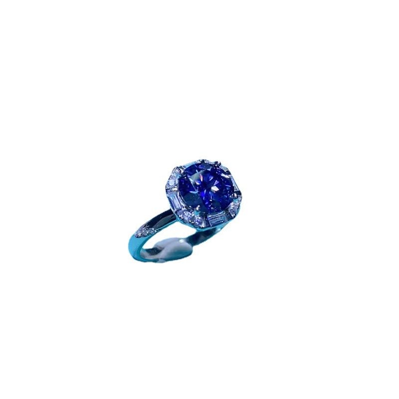 Blue Moissanite Halo Ring for Women, 2 Carat Round Sparkle, Size 8-20 – view 5