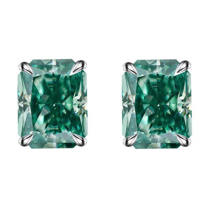 Radiant Cut Moissanite Stud Earrings, Geometric Rectangle Unisex Ear Studs – view 5