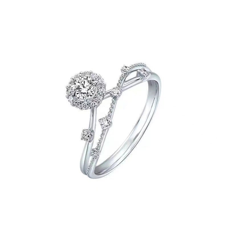 Round Moissanite Ring for Women, Halo Promise Ring, Geometric Branch Design, 0.5 ct / 1 ct, Size 9-19 – view 5