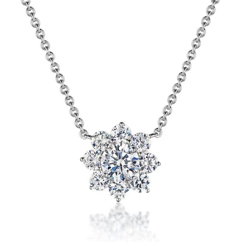Flower Pendant Necklace, Sparkling Floral Clavicle Chain, Moissanite Style Gift – view 5