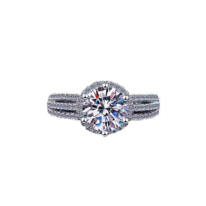Moissanite Halo Ring for Women, Round Cut Split Shank Engagement Ring, 2 Carat or 3 Carat Promise Ring – view 5
