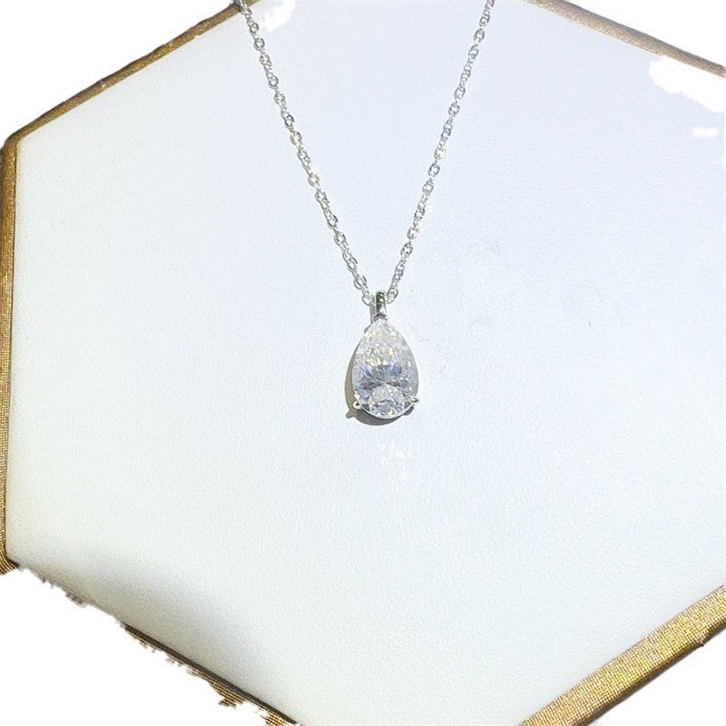 Teardrop Moissanite Pendant Necklace for Women, White Tone Clavicle Chain, 3 Carat Pear Drop Necklace – view 5