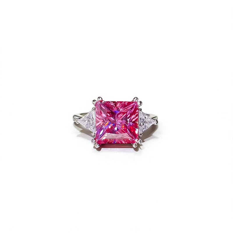 Pink 5 Carat Princess Cut Moissanite Three Stone Ring for Women – view 5