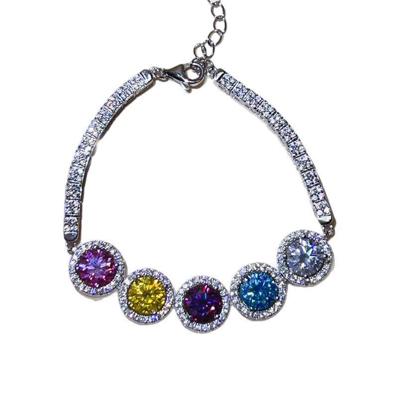 Colored Moissanite Tennis Bracelet with Round Halo Links for Women – view 5