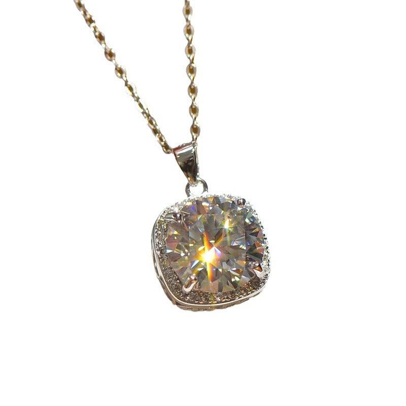 Moissanite Cushion Pendant Necklace, Halo Chain Necklace Gift – view 5