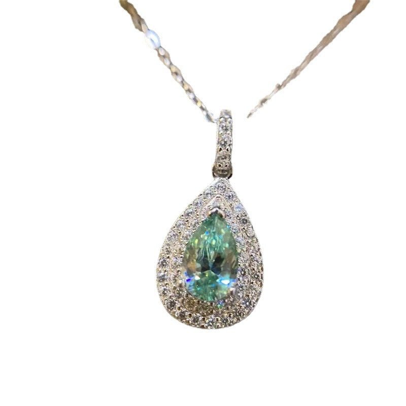 Green Moissanite Teardrop Pendant Necklace, 1 Carat Halo Chain – view 5