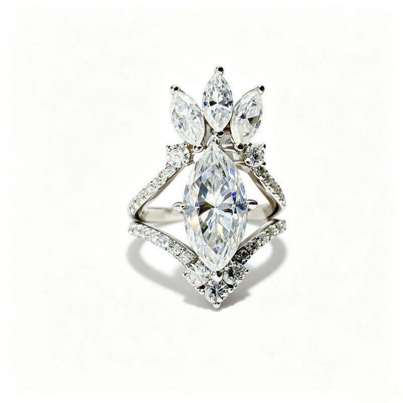925 Silver Marquise Moissanite Ring for Women, 5 Carat Statement Ring Set, U-Shaped Stackable Engagement Style Ring – view 5