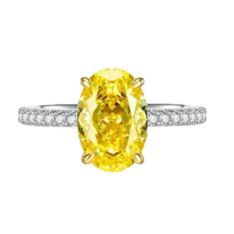 Yellow Oval Moissanite Ring for Women, U-Shaped Pave Band Engagement Ring, 1 Carat or 2 Carat – view 5