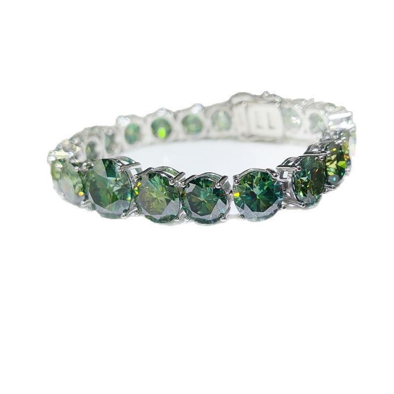 Green Moissanite Tennis Bracelet for Women - Round Cut Statement Bracelet, 15cm 16cm 17cm 18cm – view 5