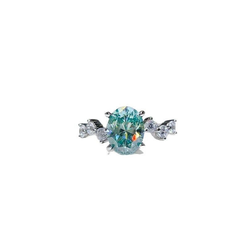 Green Moissanite Ring for Women, Oval 2 Carat Style U-Shape S925 Ring, Engagement Promise Ring – view 5