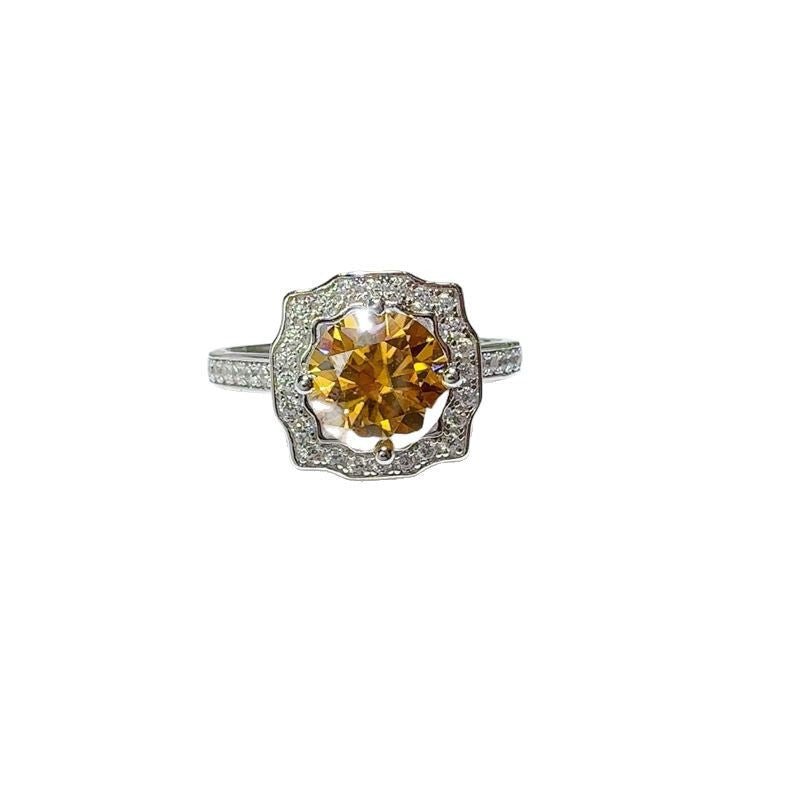 Yellow Moissanite Halo Ring for Women, 1 Carat or 2 Carat Statement Engagement Ring – view 5