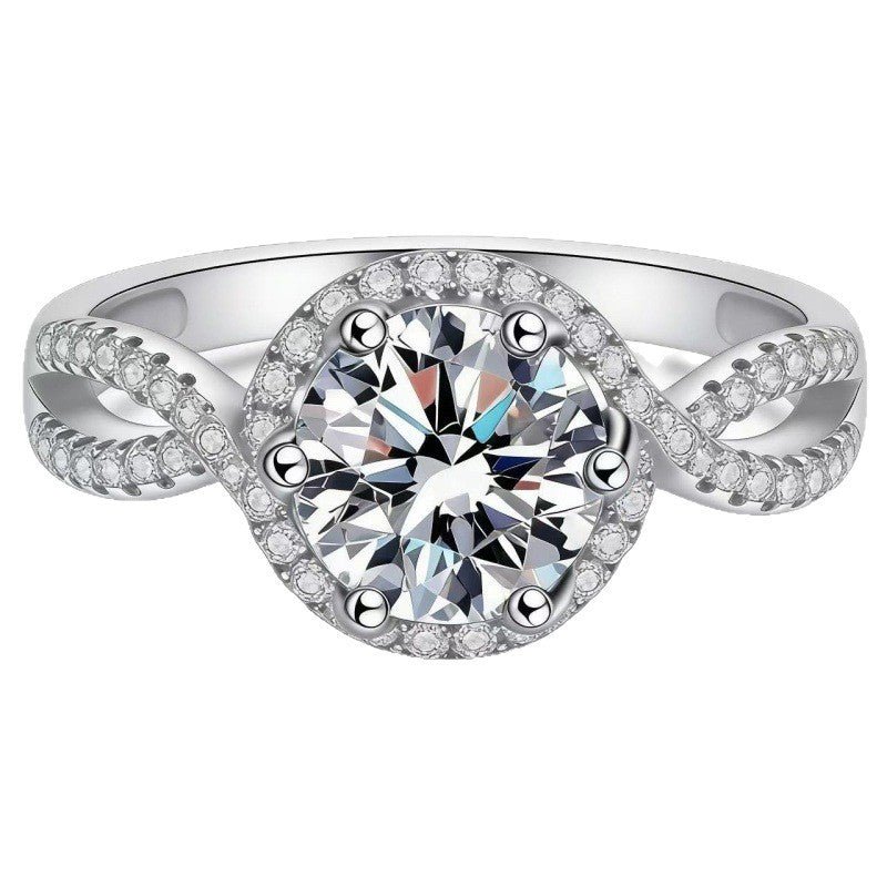 Round Halo Moissanite Ring for Women, Split Shank Engagement Ring, 1 Carat Color Stone Promise Ring – view 5