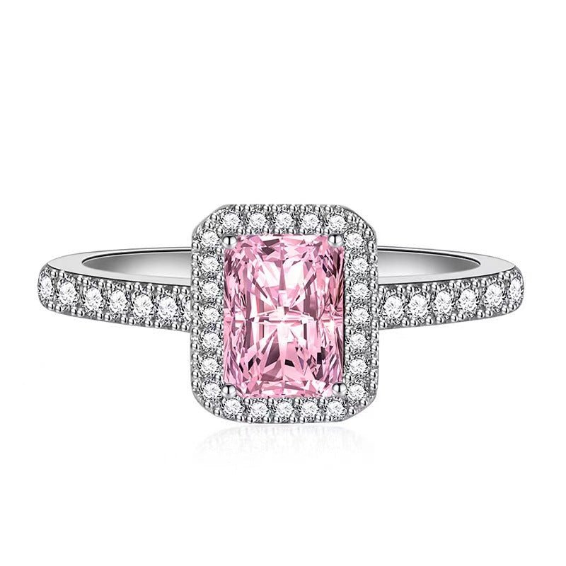 Pink Moissanite Halo Ring, Radiant-Cut Pavé Ring for Women, Size 8-19 – view 5