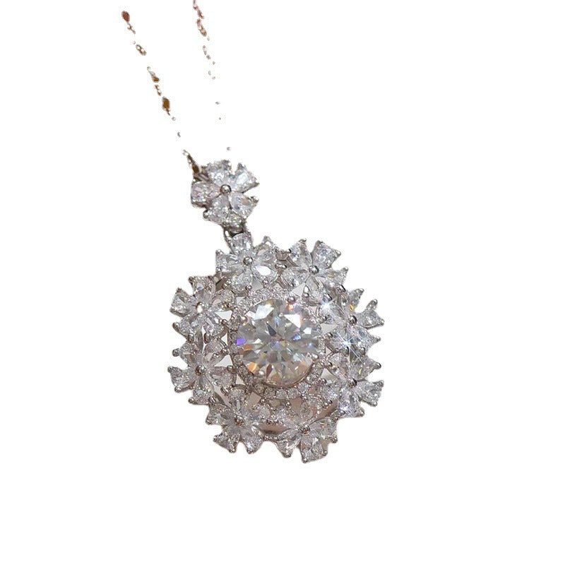 Moissanite Floral Halo Pendant Necklace, Oval Center Stone Gift Necklace – view 5