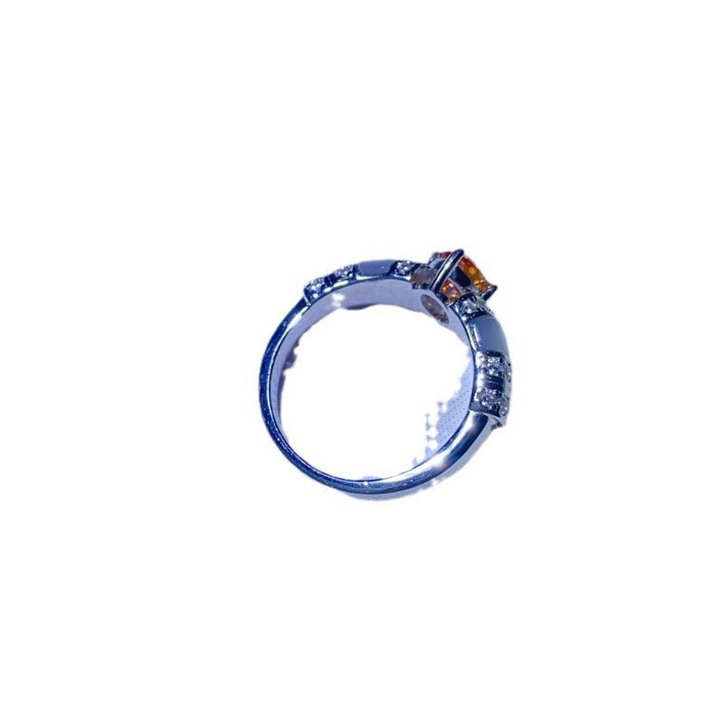 Orange Oval Moissanite Ring for Women, Pavé Accent Fashion Ring, Promise Engagement Style – view 5