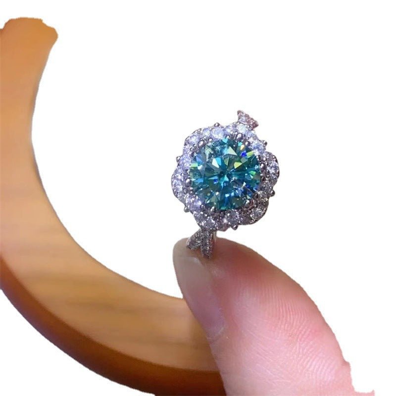 Moissanite Halo Ring, Round Cut Green Cluster, 1ct/2ct, Size 9-19 – view 5