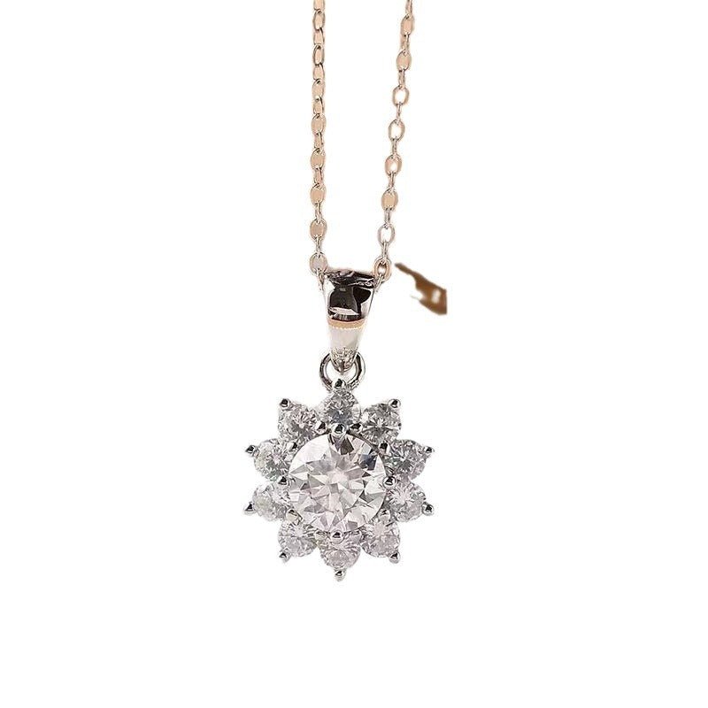 Moissanite Flower Halo Pendant Necklace for Women, Round Floral Cluster Charm, 0.5 to 5 Carat Look – view 5