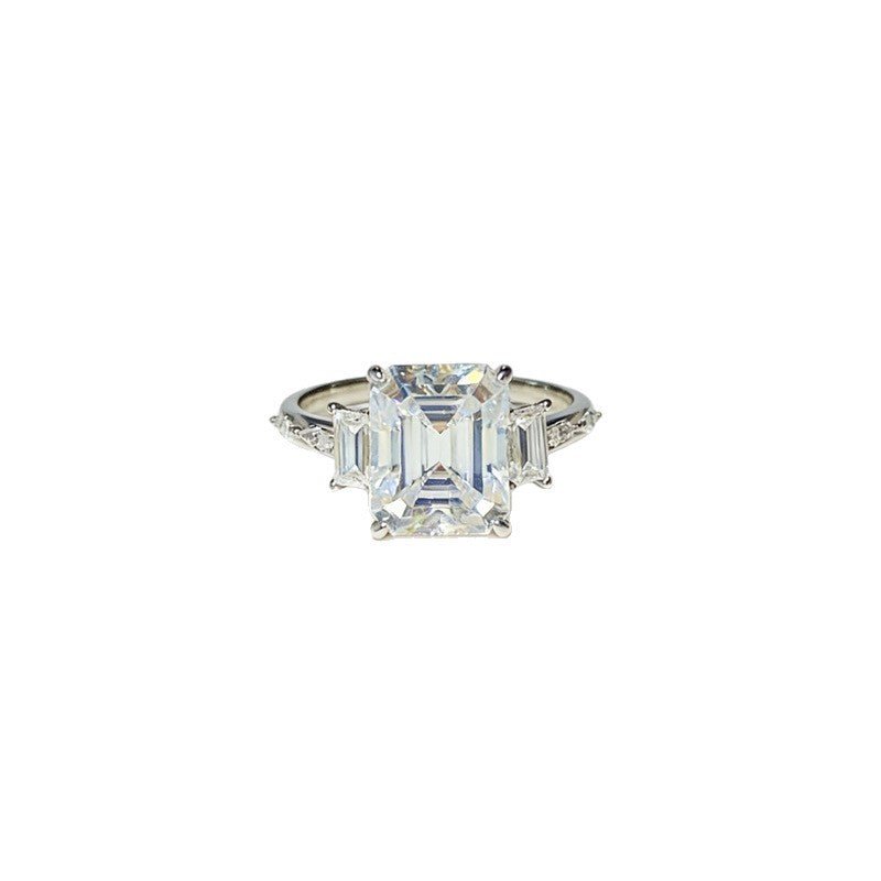 5 Carat Moissanite Ring for Women, Emerald Cut Geometric Halo Engagement Ring – view 5