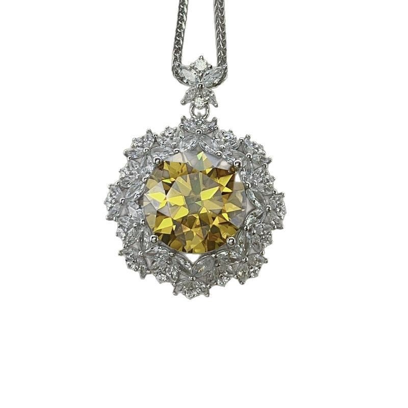 10 Carat Yellow Moissanite Pendant Necklace with Floral Halo Chain – view 5