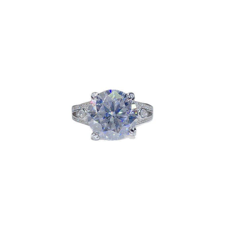 Blue Round Moissanite Ring for Women, 5 Carat Style Solitaire Engagement Ring with Side Accent Detail – view 5