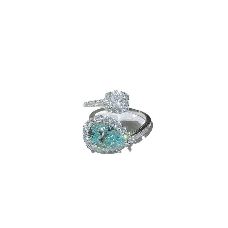 Green Pear Moissanite Ring for Women, 2 Carat VVS1 Halo Open Ring – view 5