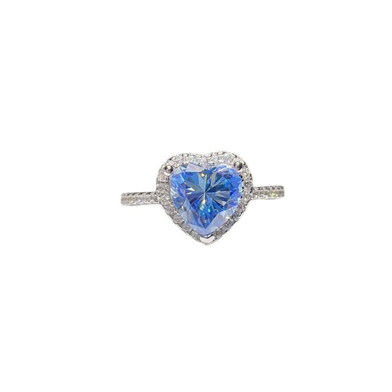 Blue Heart Moissanite Halo Ring for Women, Engagement Promise Wedding Ring – view 5