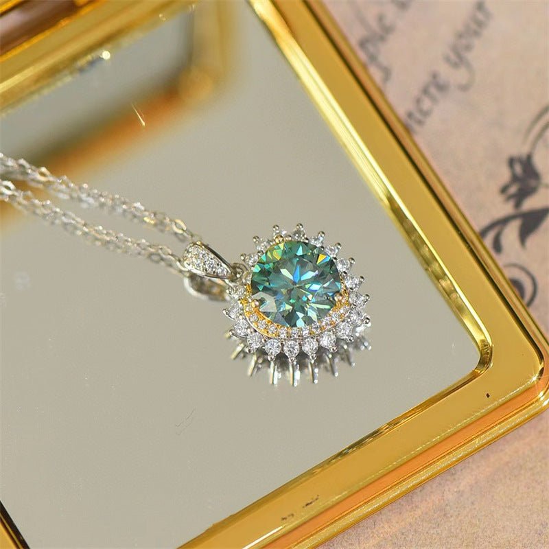 3 Carat Green Moissanite Necklace Halo Pendant Chain for Women – view 5