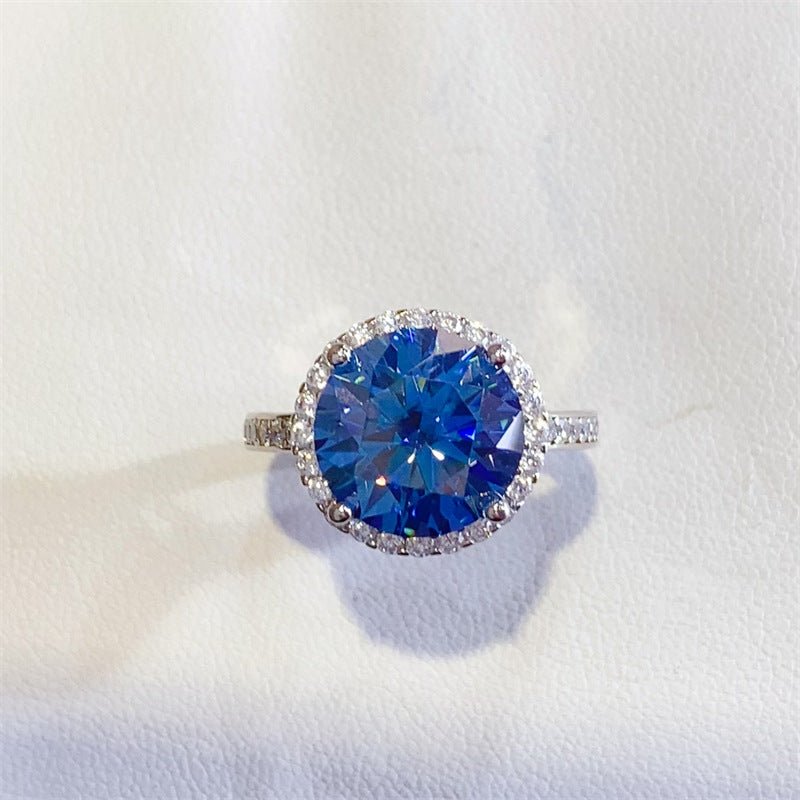 Blue Moissanite Halo Ring for Women, Round Cut Engagement Ring, 1 Carat 2 Carat 3 Carat 5 Carat Promise Ring – view 5