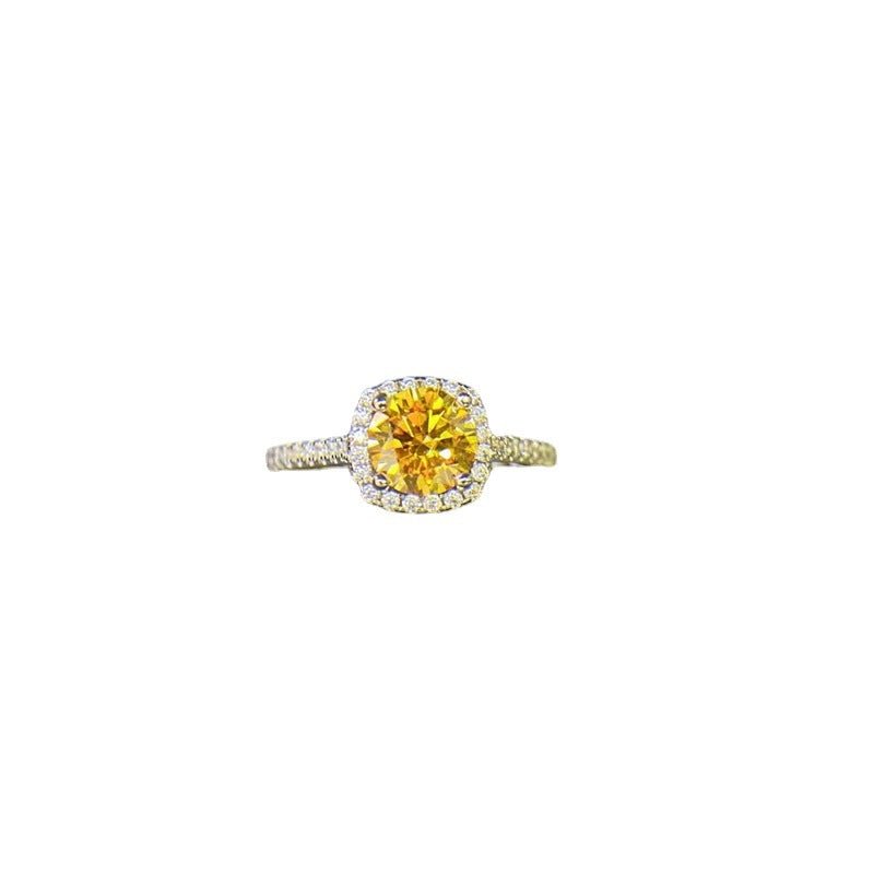 Yellow Moissanite Halo Ring for Women, Cushion Shape Engagement Ring, Solitaire Style Promise Ring, 0.5 to 5 Carat Options – view 5