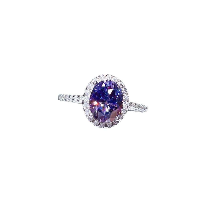 Purple Oval Moissanite Halo Ring for Women, 1 Carat 2 Carat 3 Carat Engagement Ring Style – view 5