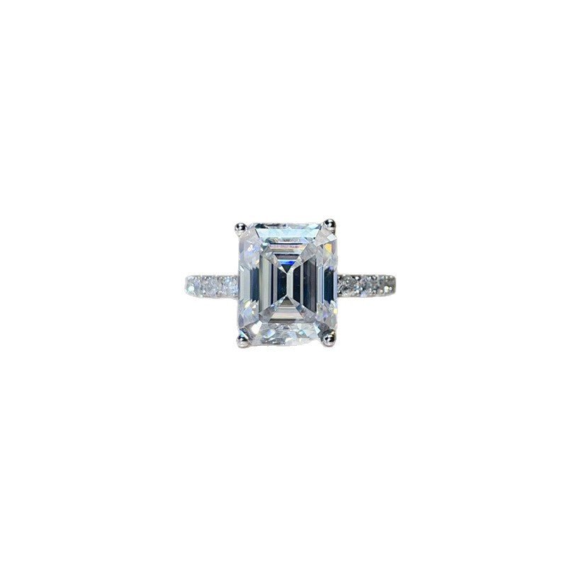 5 Carat Emerald Cut D Color Moissanite Ring for Women, Pavé Band Engagement Ring – view 5
