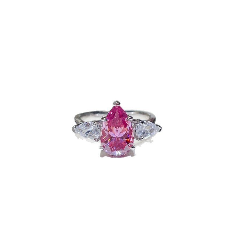 Pink Pear Cut Moissanite Ring for Women - Three Stone Engagement Style Ring, 1 Carat 2 Carat 3 Carat – view 5
