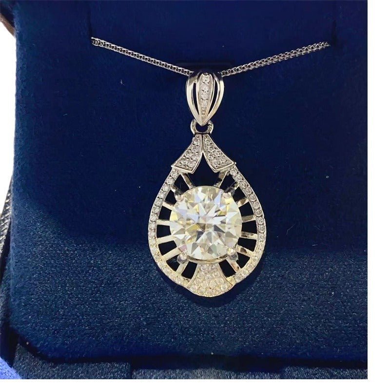 5 Carat D Color Moissanite Teardrop Pendant Necklace with Oval Center Stone – view 5