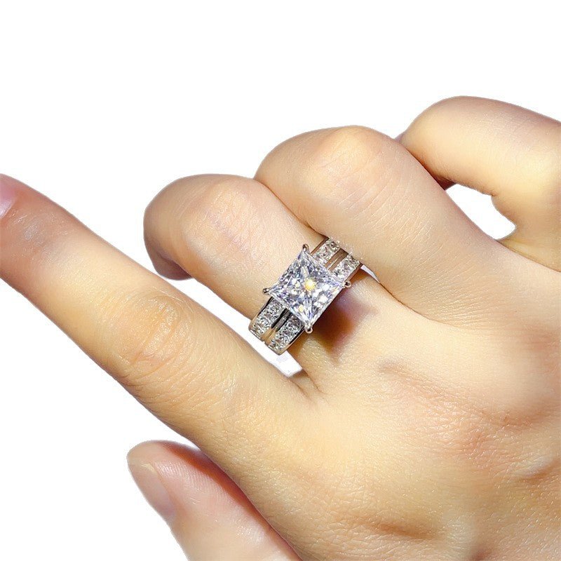 Moissanite Ring with Square Center Stone and Double Band Design – view 5