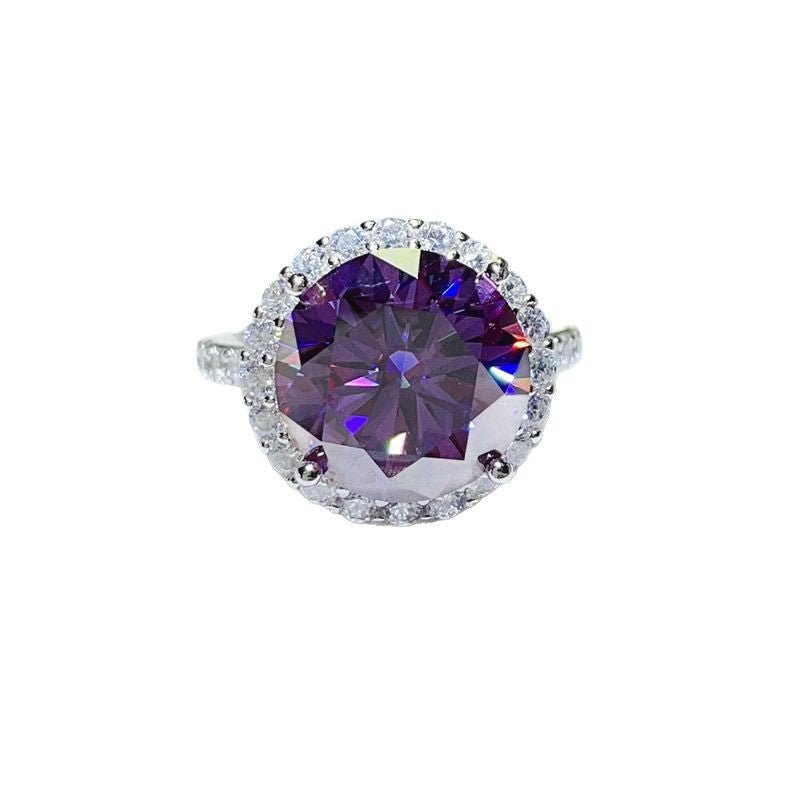Purple Moissanite Halo Ring for Women, Round 10 Carat Statement Engagement Ring – view 5