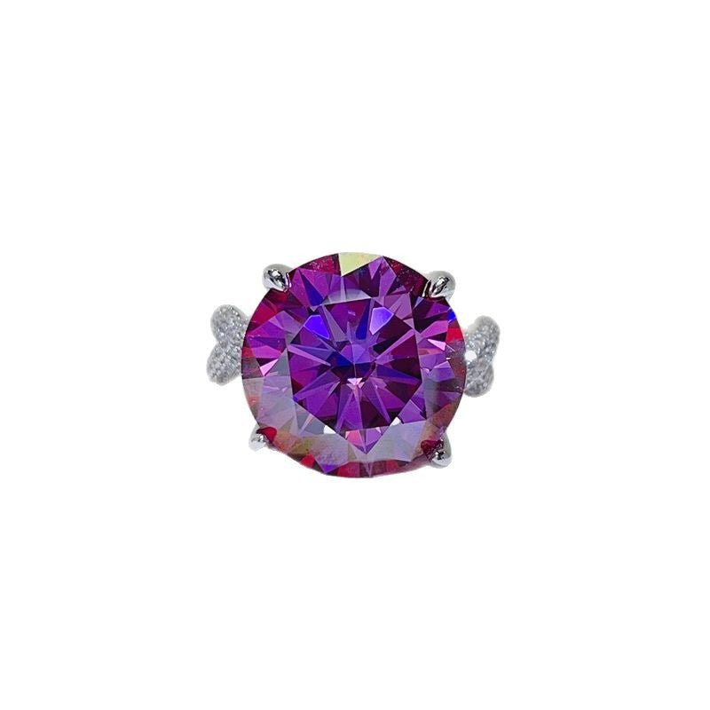 Purple Moissanite Ring for Women, 10 Carat Round Solitaire Engagement Ring, Four Prong Statement Ring – view 5