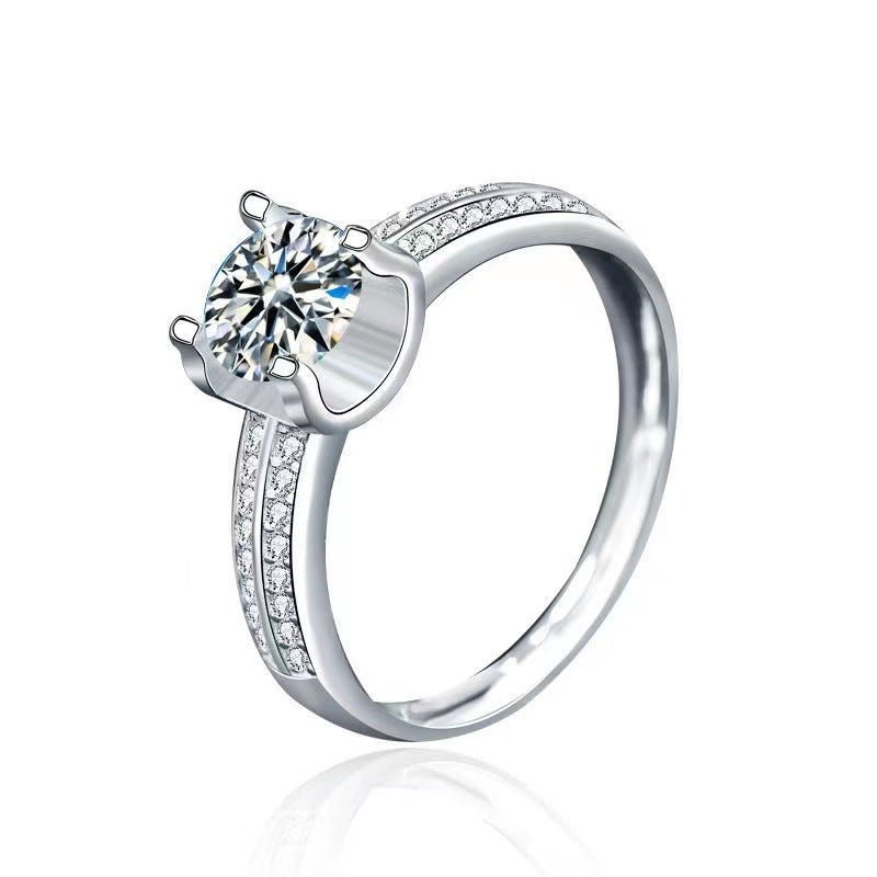 Yellow Moissanite Crown Ring Double Row Pavé Band Engagement Style Ring – view 4