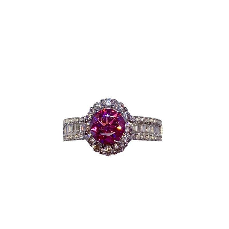 Pink Moissanite Halo Ring for Women, Geometric Pavé Band Statement Ring – view 5