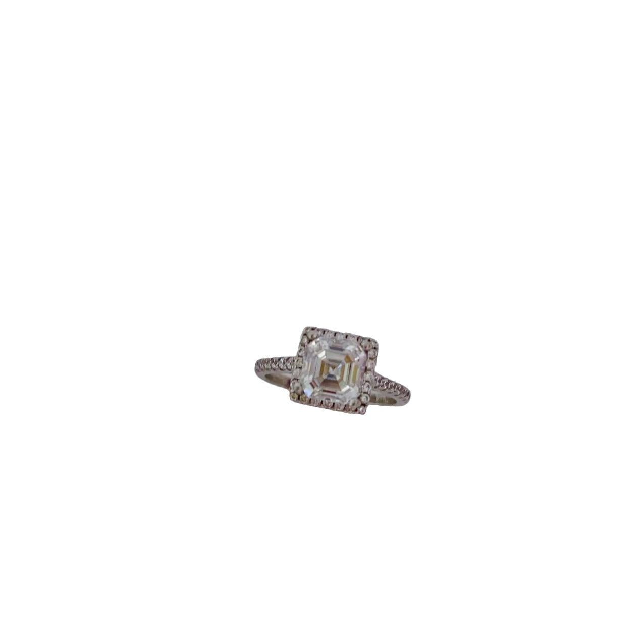 3 Carat Asscher Cut Moissanite Halo Ring for Women, Geometric Square Engagement Ring – view 5