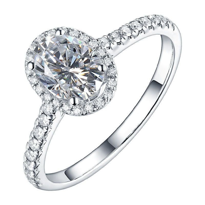 Oval Halo Moissanite Ring for Women, 5 Carat Engagement Ring with Pavé Band – view 5