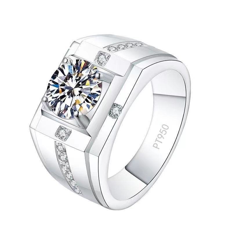 Men’s VVS Moissanite Ring, PT950 Adjustable Square Grid Design 1CT 2CT 3CT – view 5