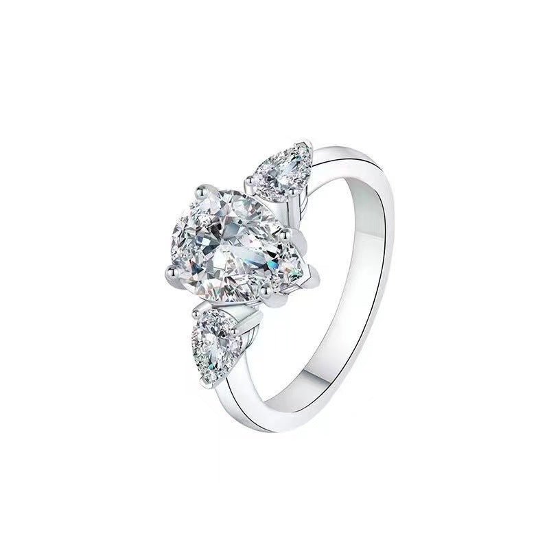 6 Carat Pear Cut VVS1 Moissanite Ring for Women, Three Stone Engagement Ring, D Color Statement Promise Ring – view 5