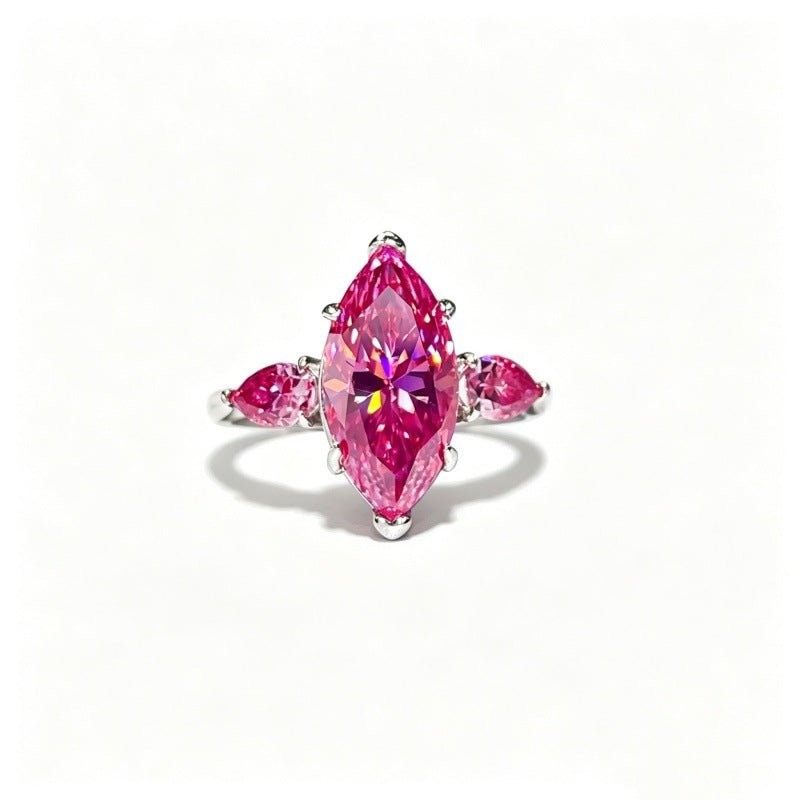 Pink Marquise Moissanite Ring for Women – 6 Carat Three-Stone S925 Ring – view 5