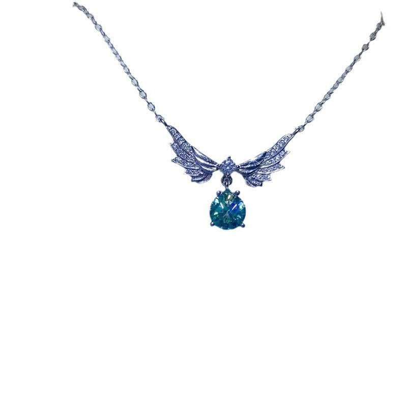 VVS Moissanite Angel Wing Pendant Necklace with 1 Carat Drop Stone – view 5