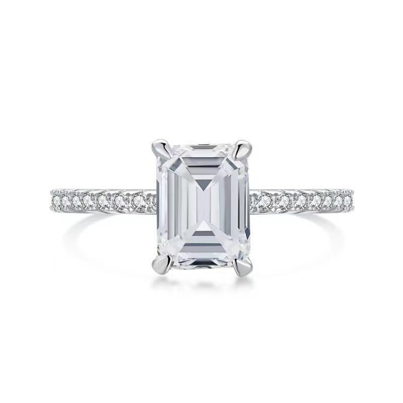 Rectangular Cut Moissanite Ring for Women, D Color Pavé Engagement Promise Ring – view 5